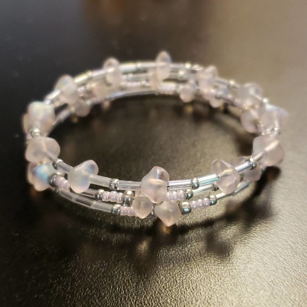 Pink glass & silver bead wrap bracelet